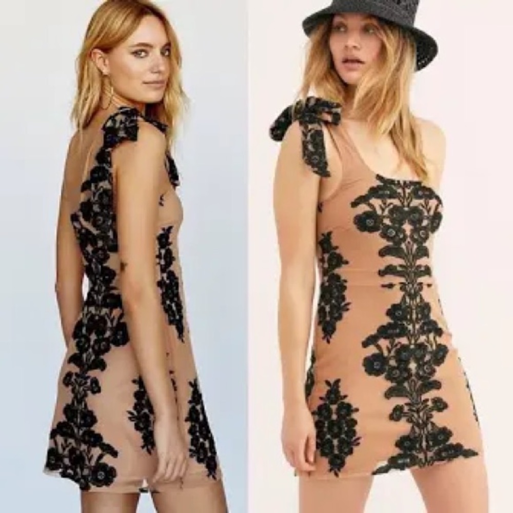 For Love and Lemons 1 shoulder Temecula dress black/nude size large NWT
